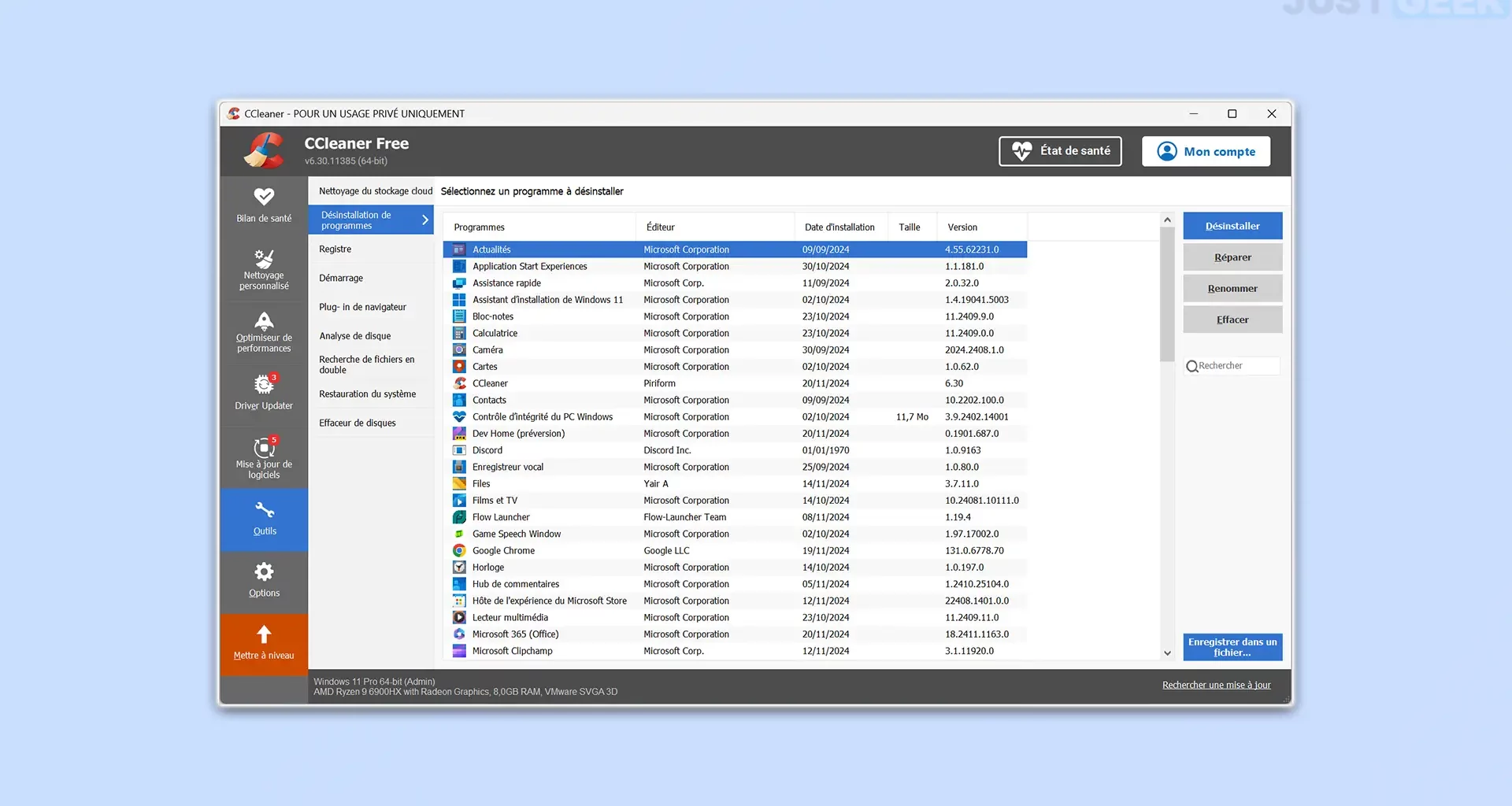 Désinstaller les applications préinstallées de Windows avec CCleaner