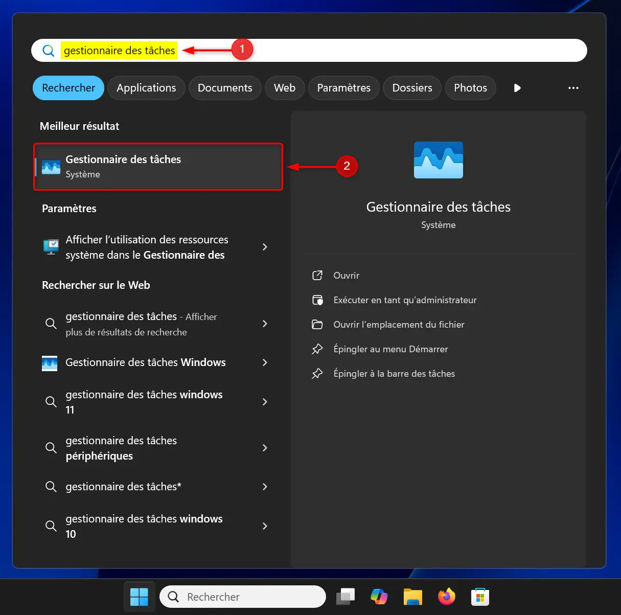 Ouvrir le Gestionnaire des tâches depuis le menu Démarrer de Windows 11