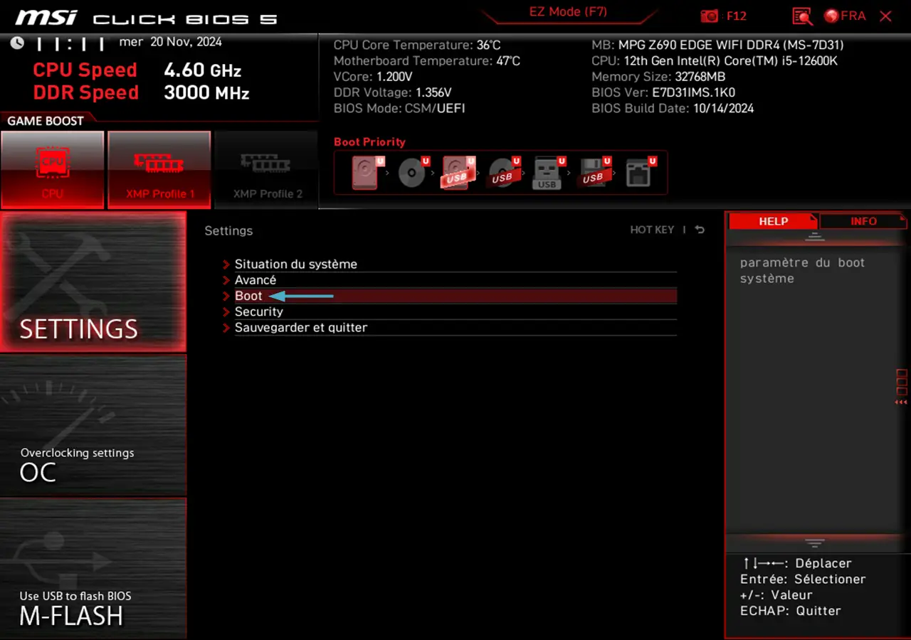 activer fast boot bios msi etape 2