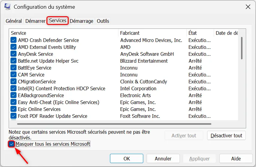 desactiver services inutiles windows etape 1