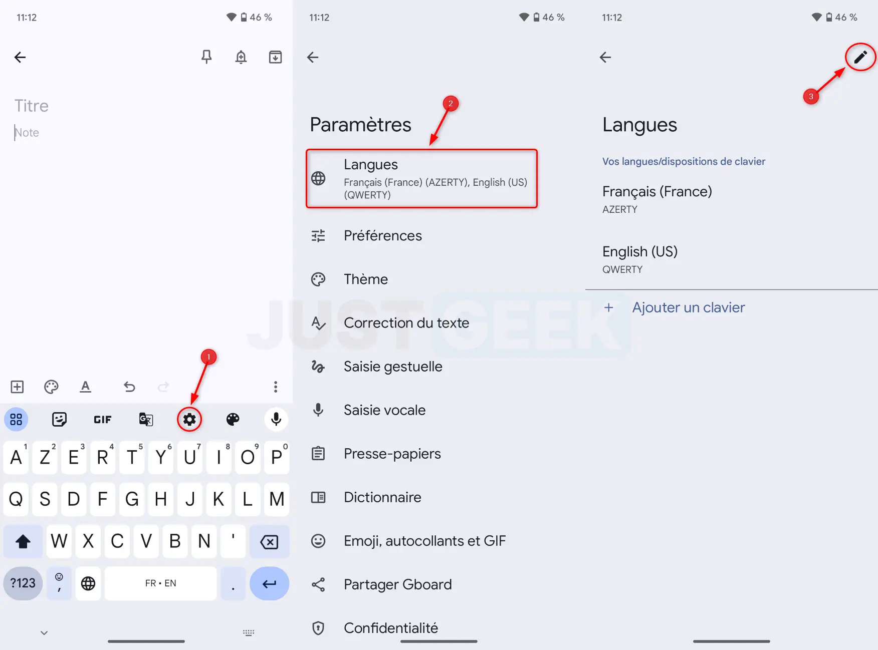 Paramètres des langues du clavier Android