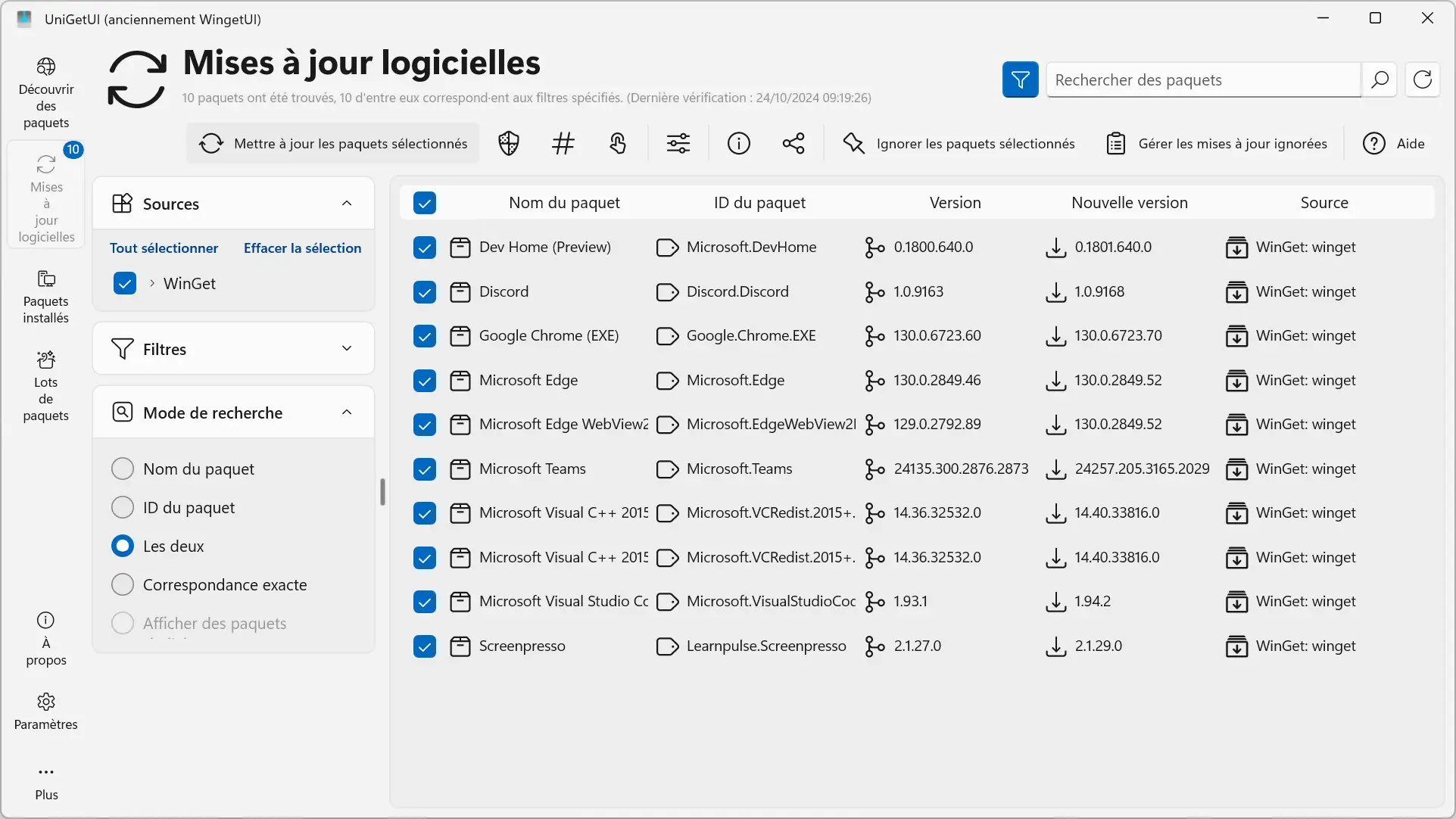 Capture d'écran de l'onglet « Mises à jour logicielles »