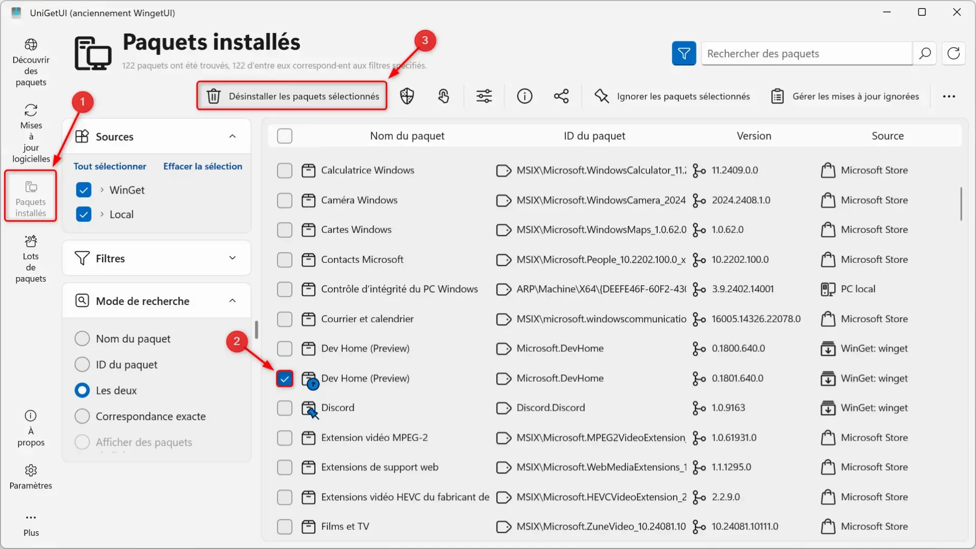 Désinstaller des applications avec UniGetUI