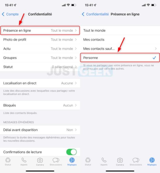 comment masquer sa présence sur whatsapp iphone