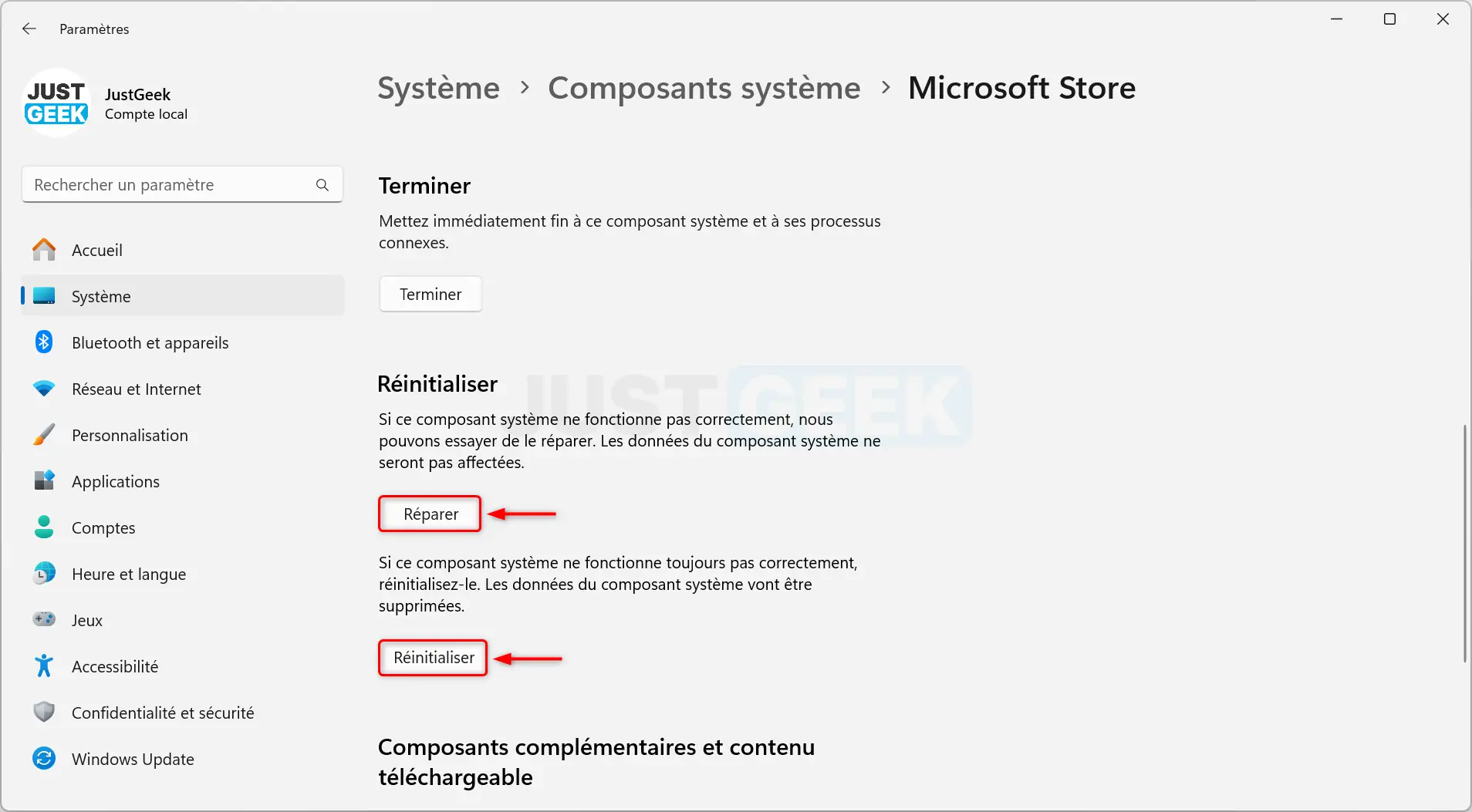 Réparer ou réinitialiser le Microsoft Store