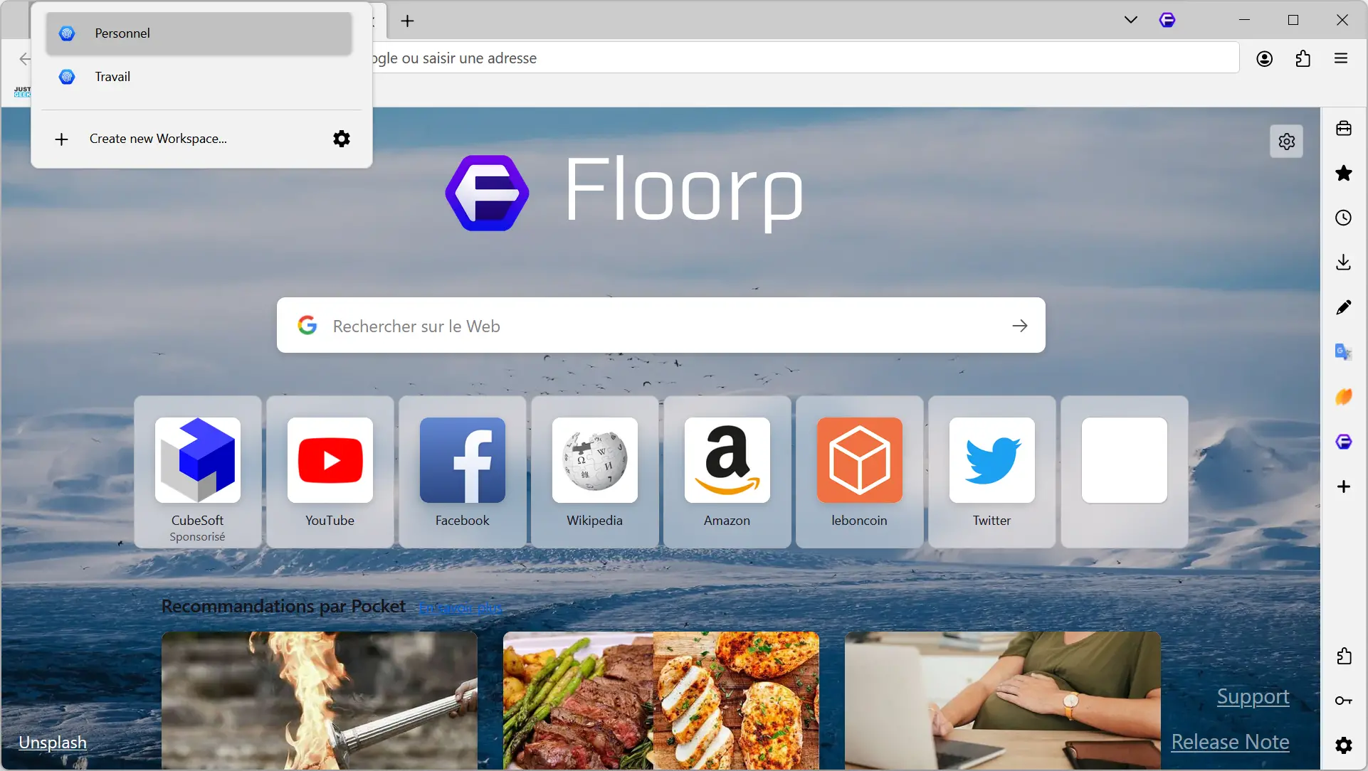 Gestion des espaces de travail cloisonnés dans le navigateur web Floorp