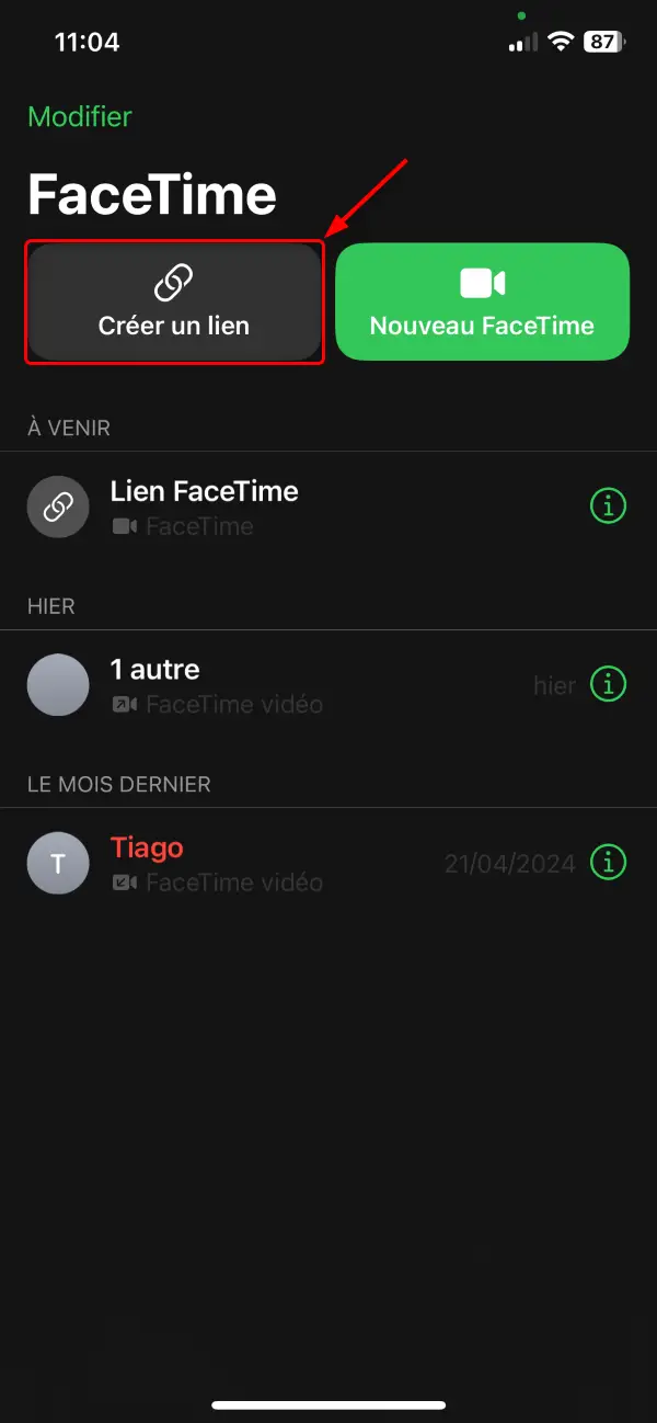 creer un lien facetime