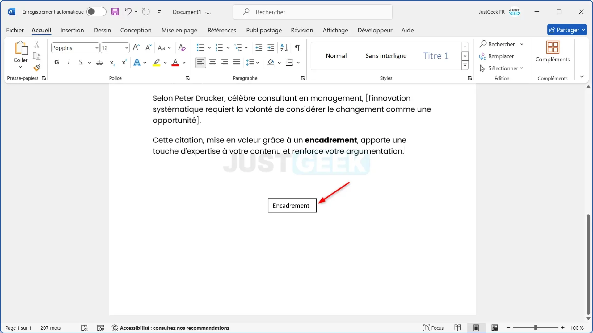 Exemple de zone de texte dans Word