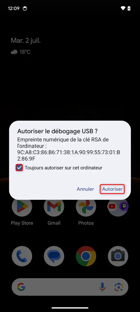 Autoriser le débogage USB sur Android