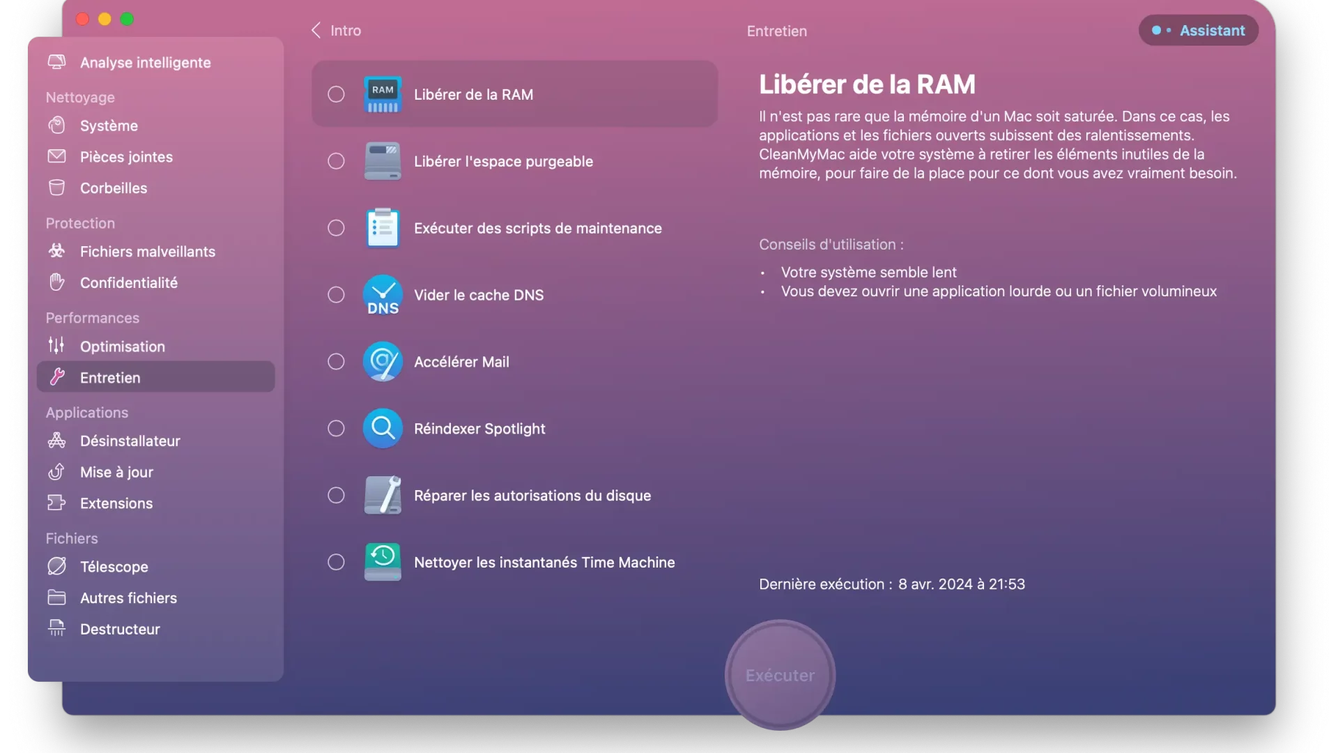 Libérer de la RAM avec CleanMyMac X