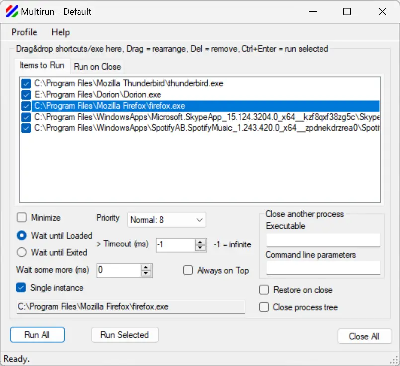 Interface du logiciel Multirun