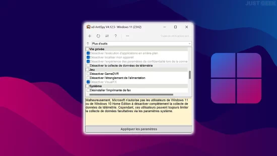 XD AntiSpy logiciel optimisation windows 11
