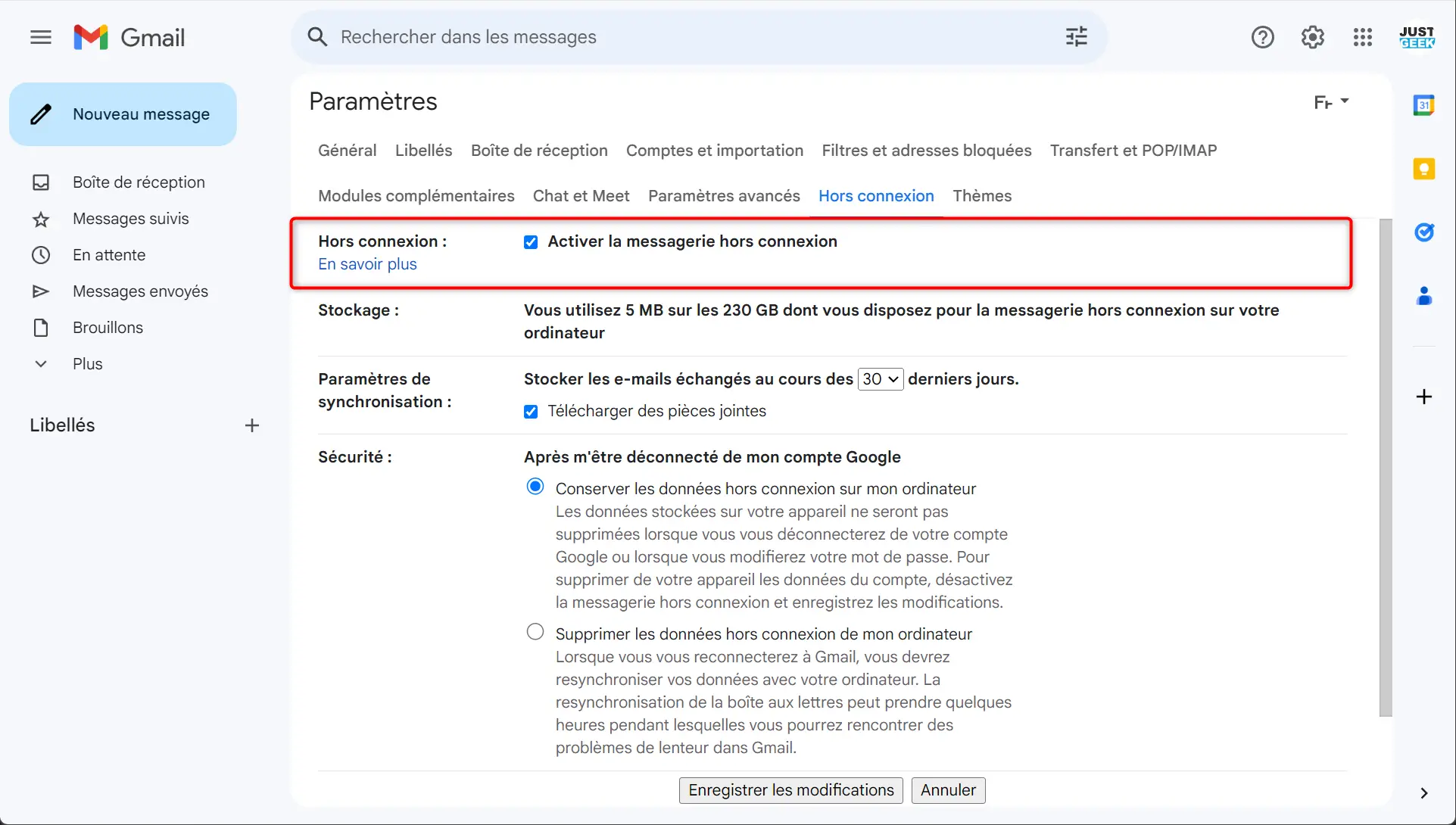 Activer la messagerie Gmail hors connexion