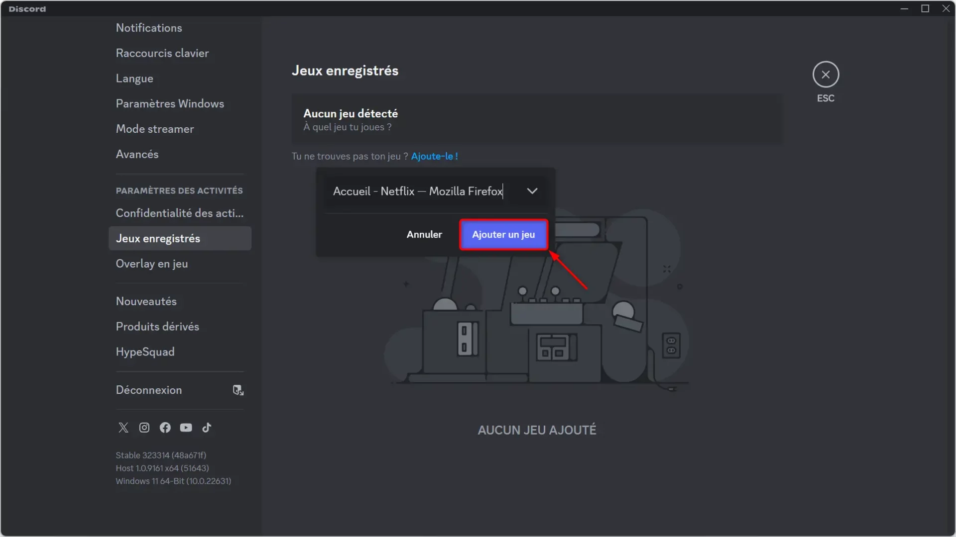 ajouter un jeu stream netflix discord