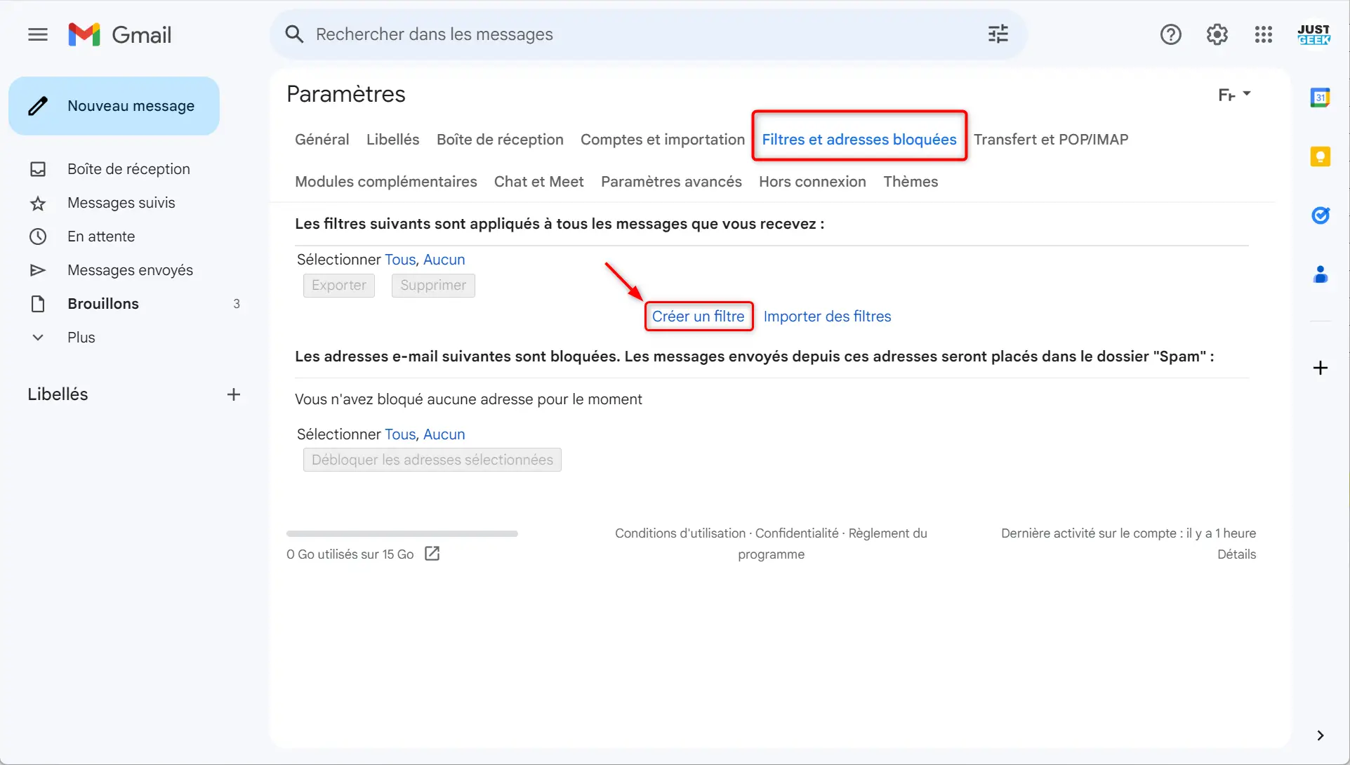 creer filtre gmail