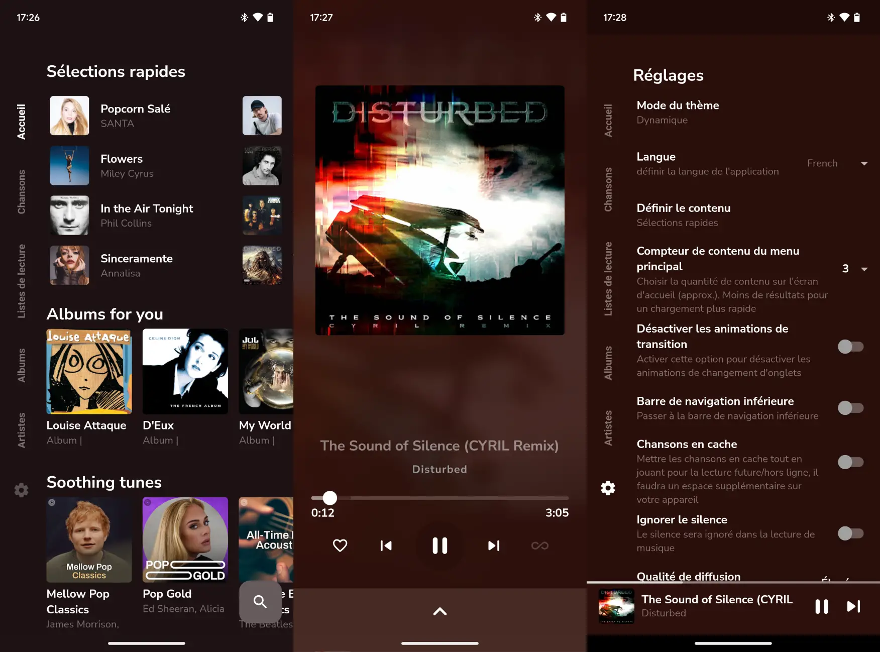 Capture d'écran de l'interface d'Harmony Music sur Android