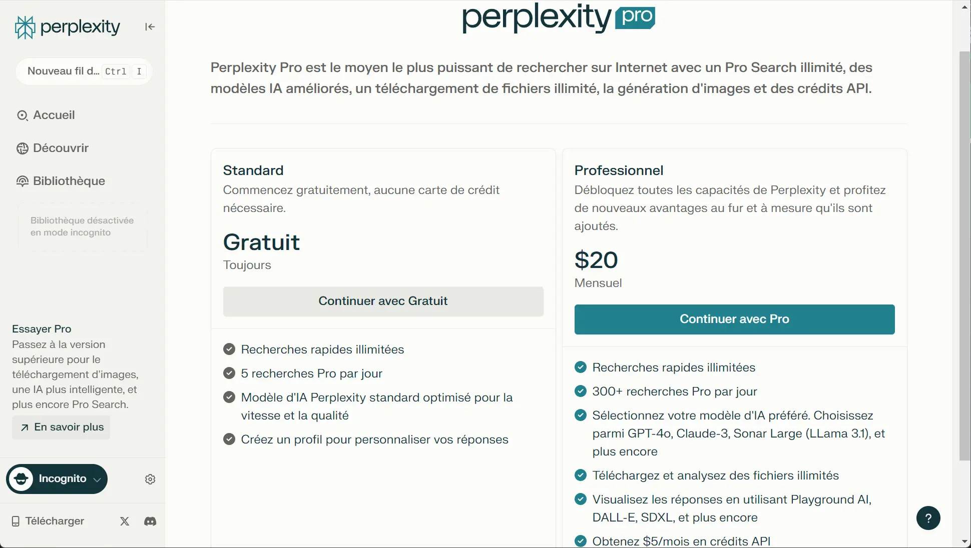 Tarif de Perplexity Pro