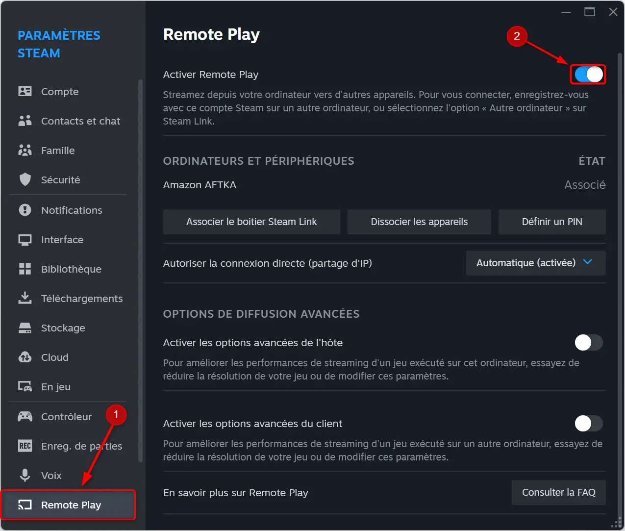 Activer Remote Play dans Steam