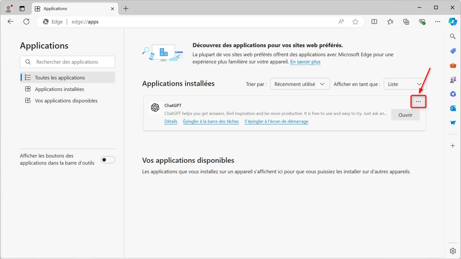 Désinstaller une application web dans Microsoft Edge