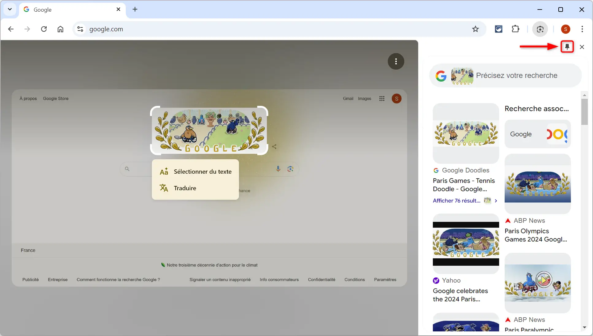 Épingler Google Lens dans Chrome