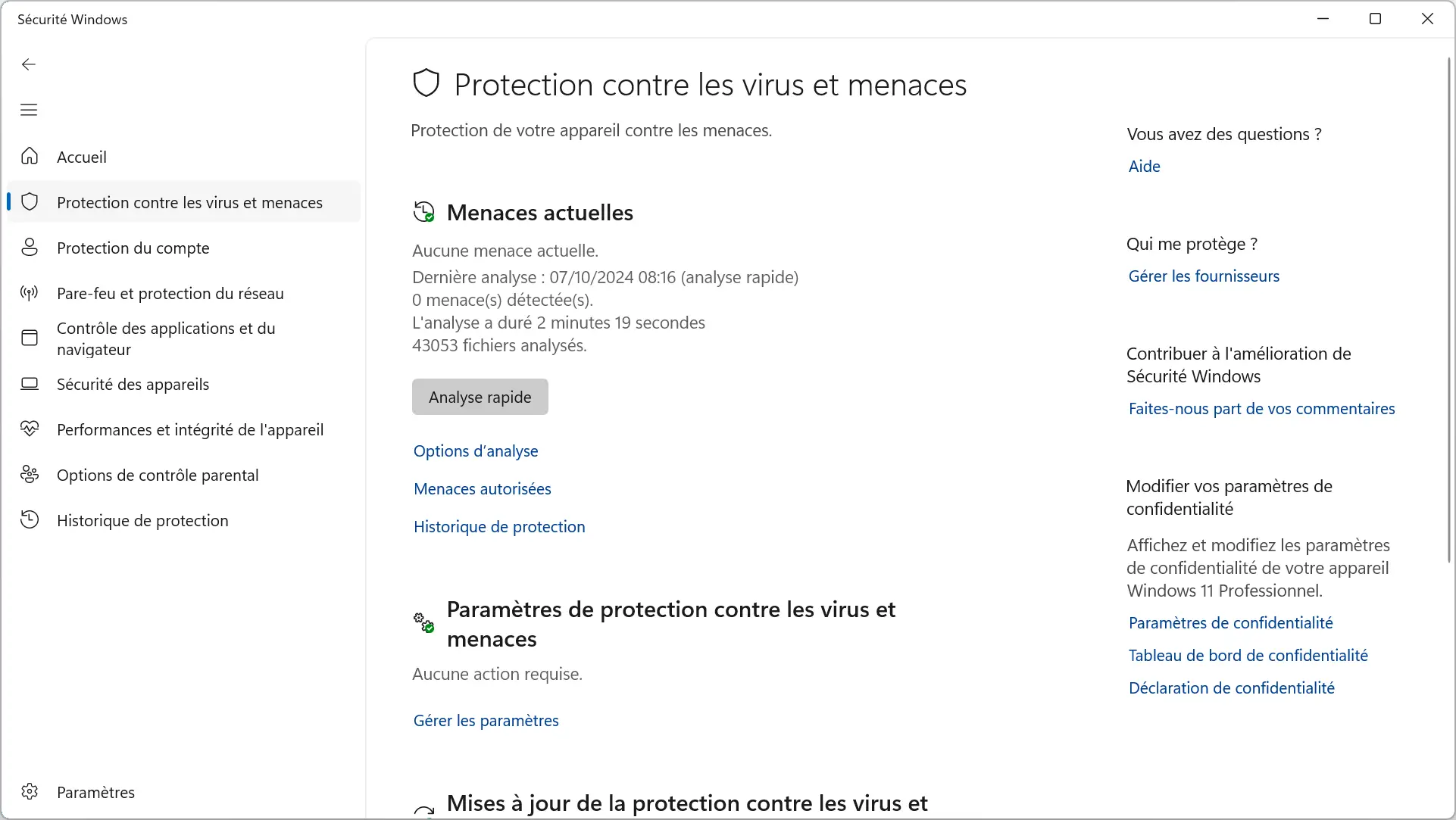 Sécurité Windows (Windows Defender)