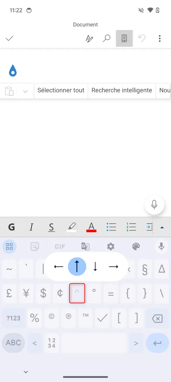 Flèches sur un clavier Android