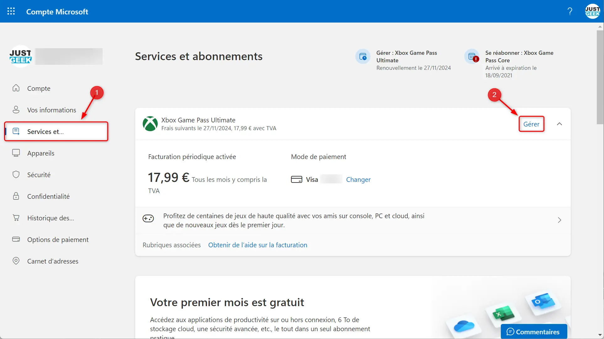 resilier abonnement xbox game pass etape 1