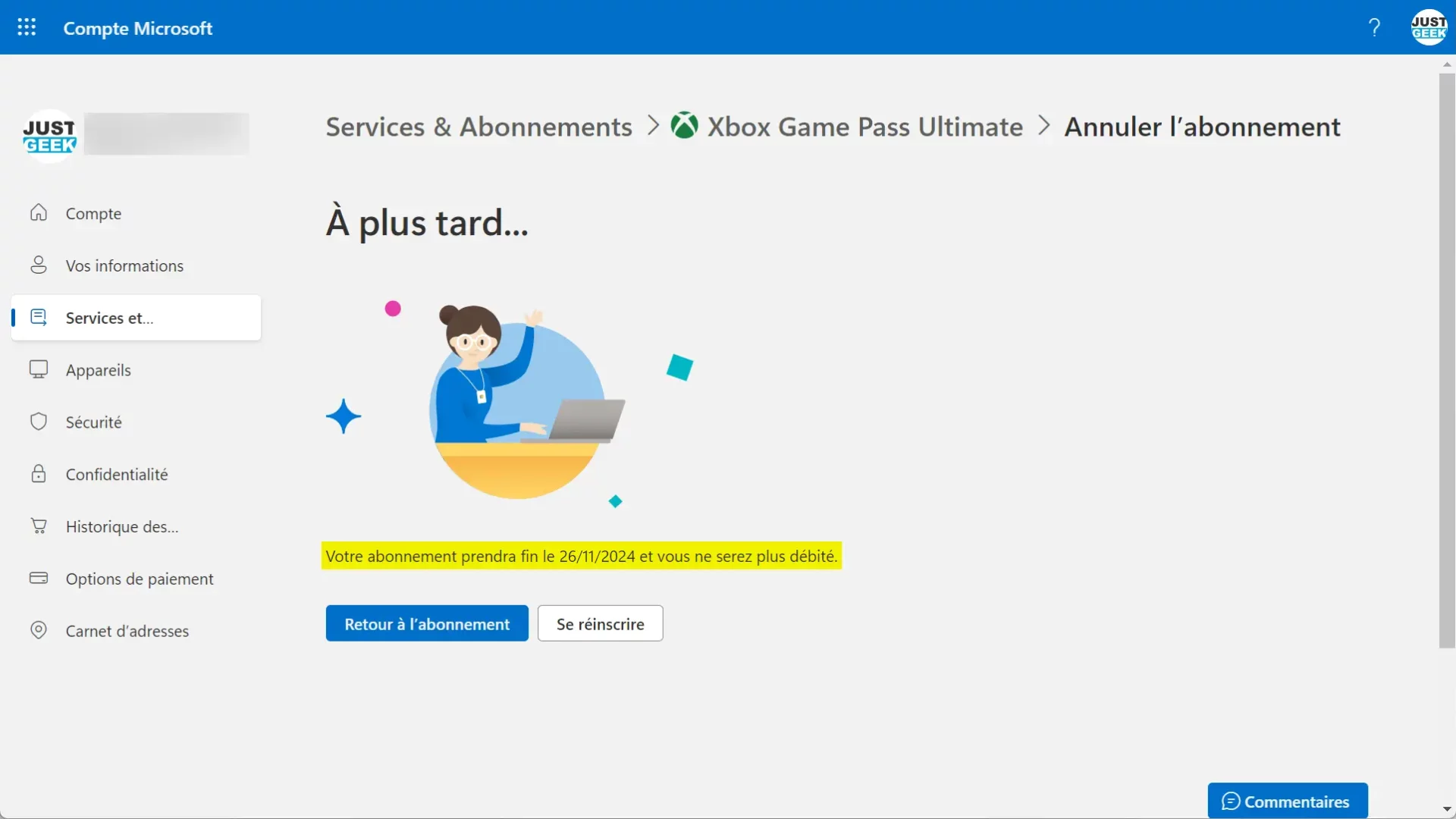 resilier abonnement xbox game pass etape 4