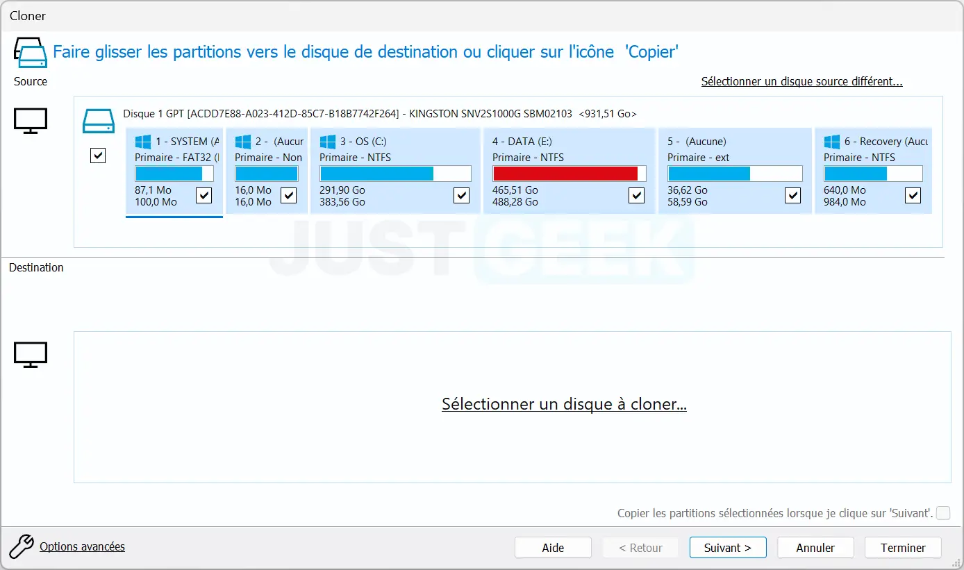 deplacer windows sur un autre disque macrium reflect etape 2