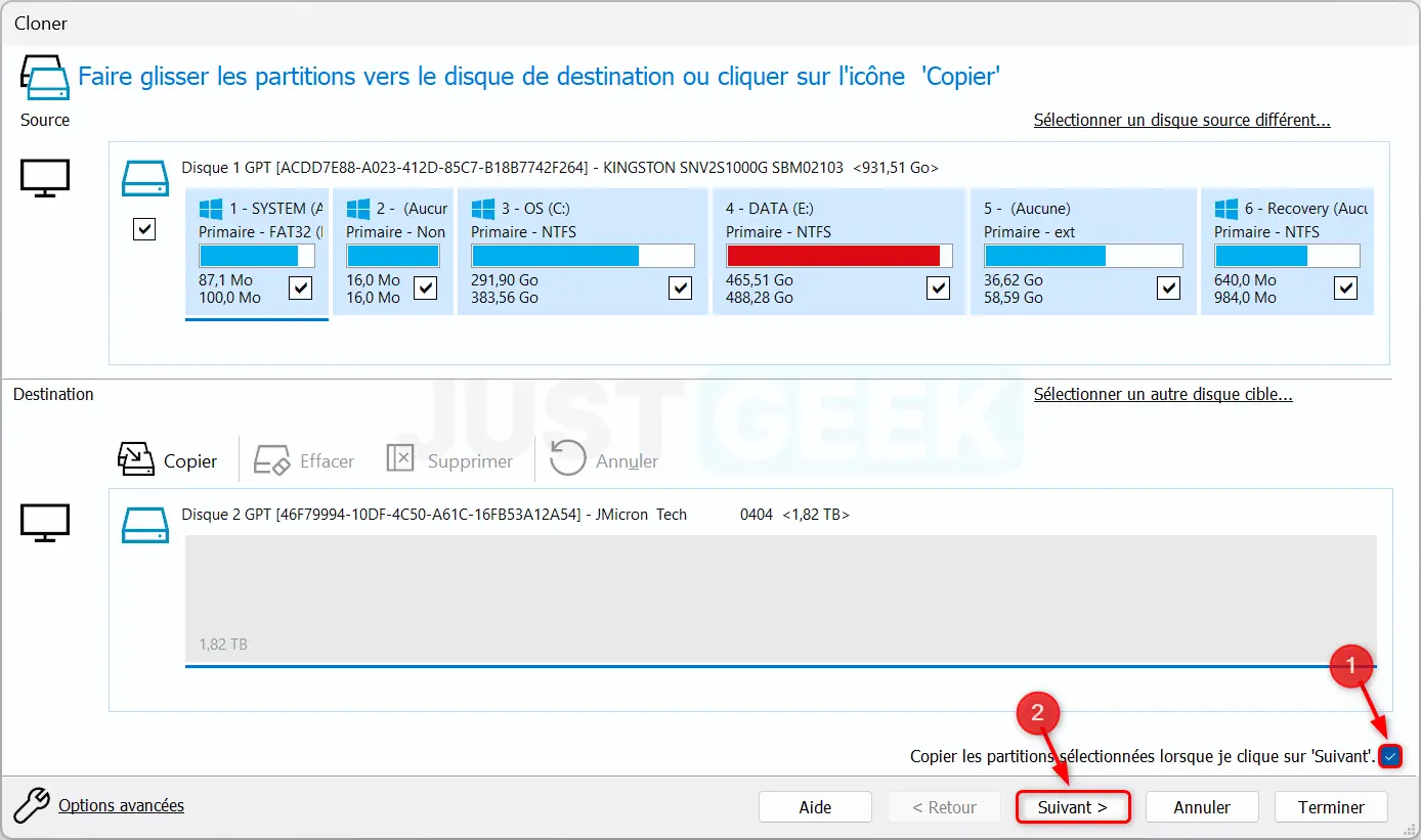 deplacer windows sur un autre disque macrium reflect etape 4