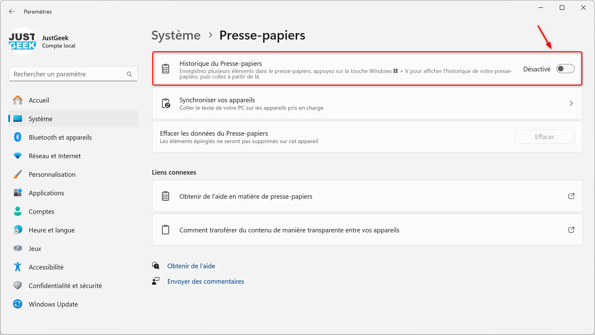 Désactiver l'historique du presse-papiers sous Windows