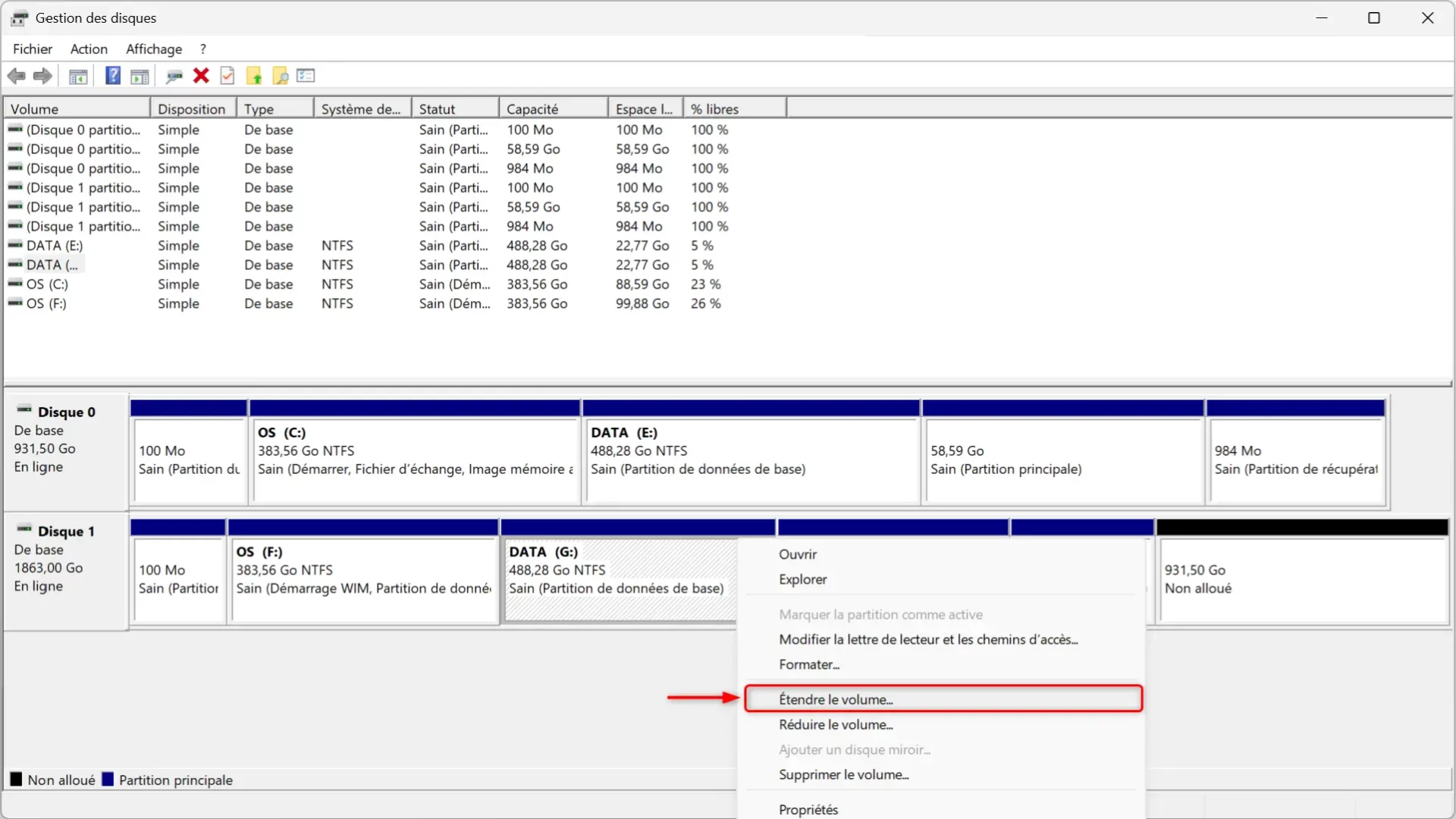 etendre partition apres clonage disque etape 2