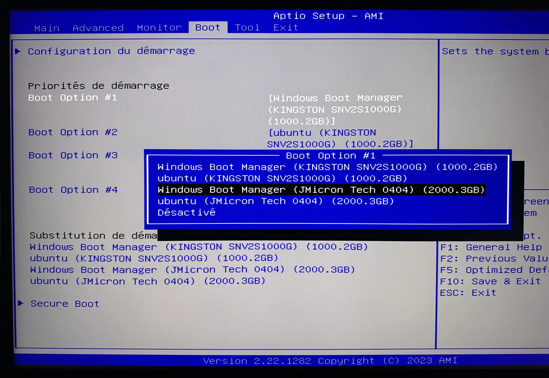 modifier ordre boot disque bios