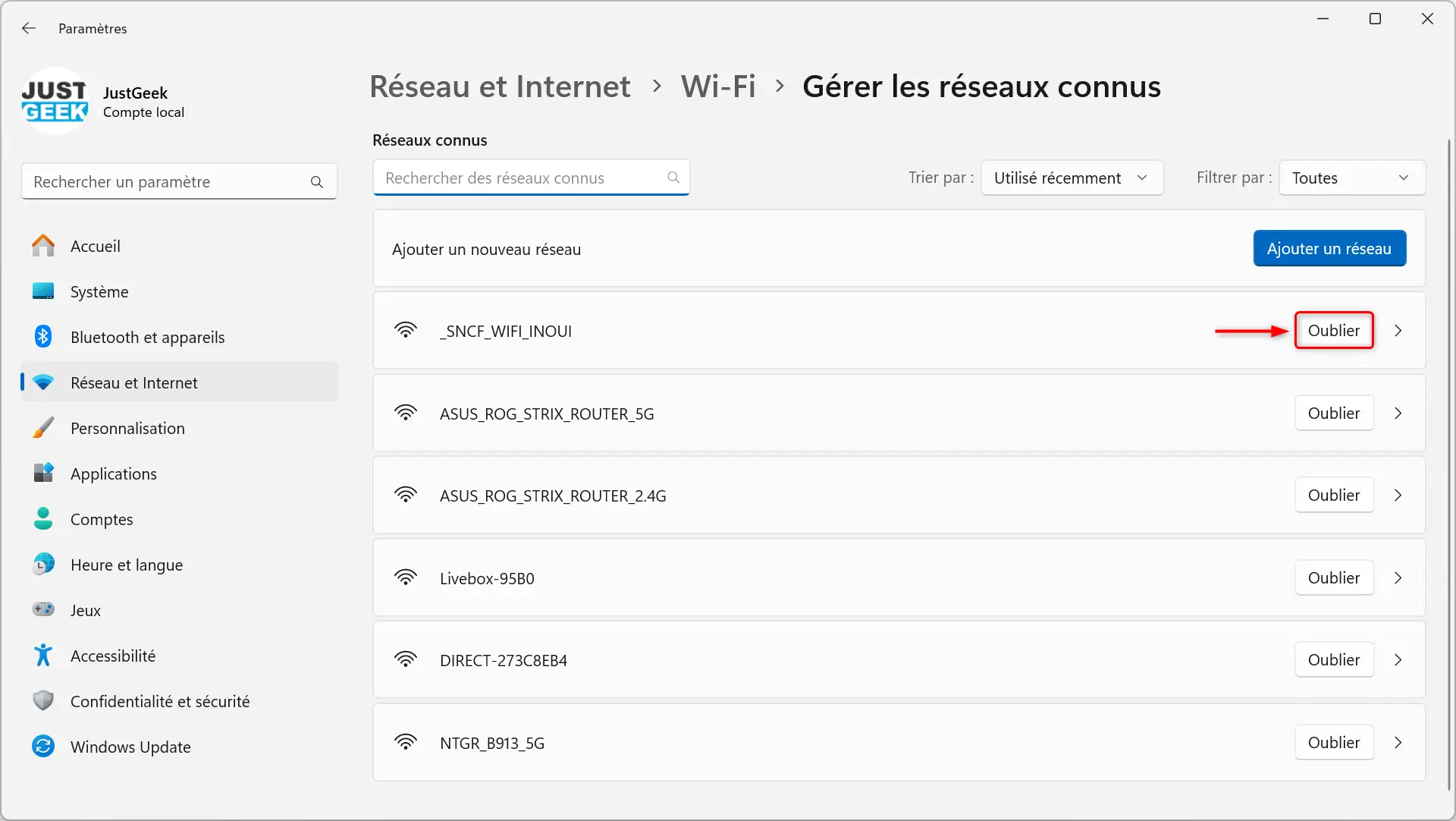 Oublier le réseau Wi-Fi public après utilisation