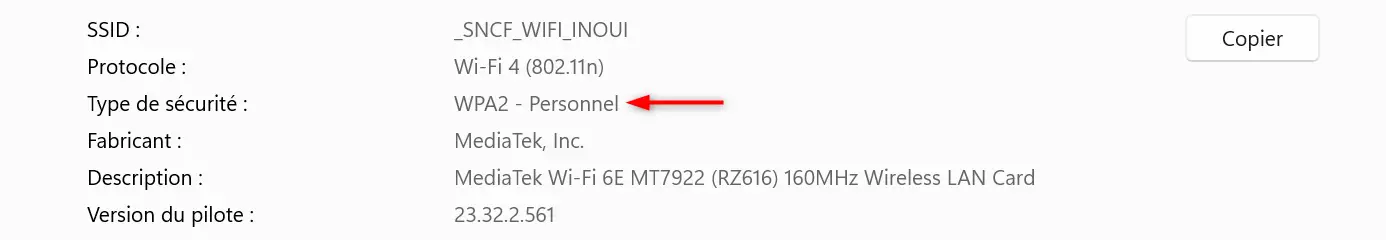 verifier type securite connexion wifi parametres windows