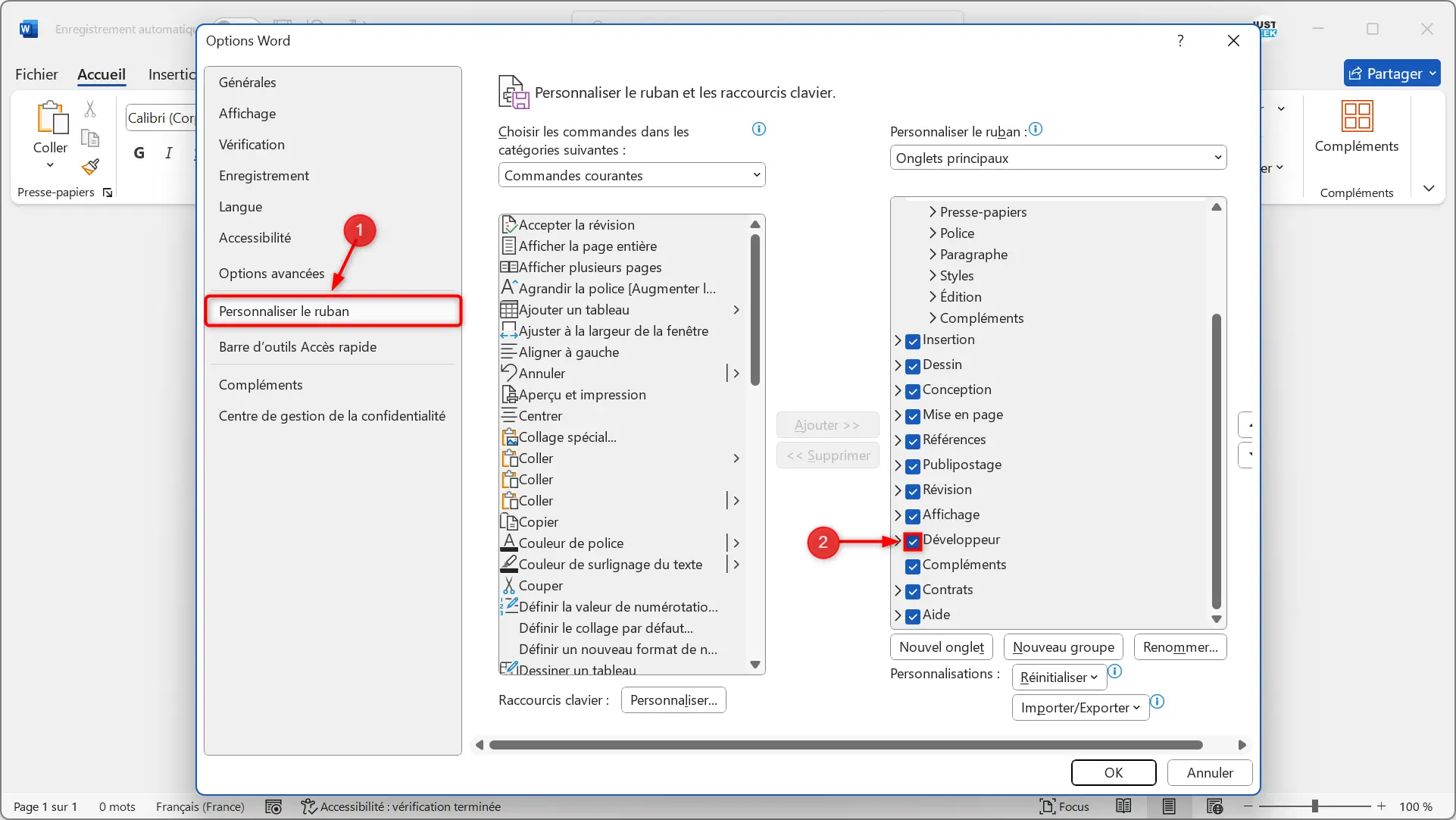 Activer l'onglet Développeur dans Word