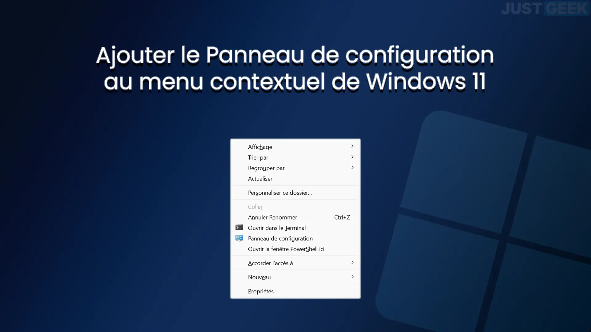 Ajouter le Panneau de configuration au menu contextuel de Windows 11