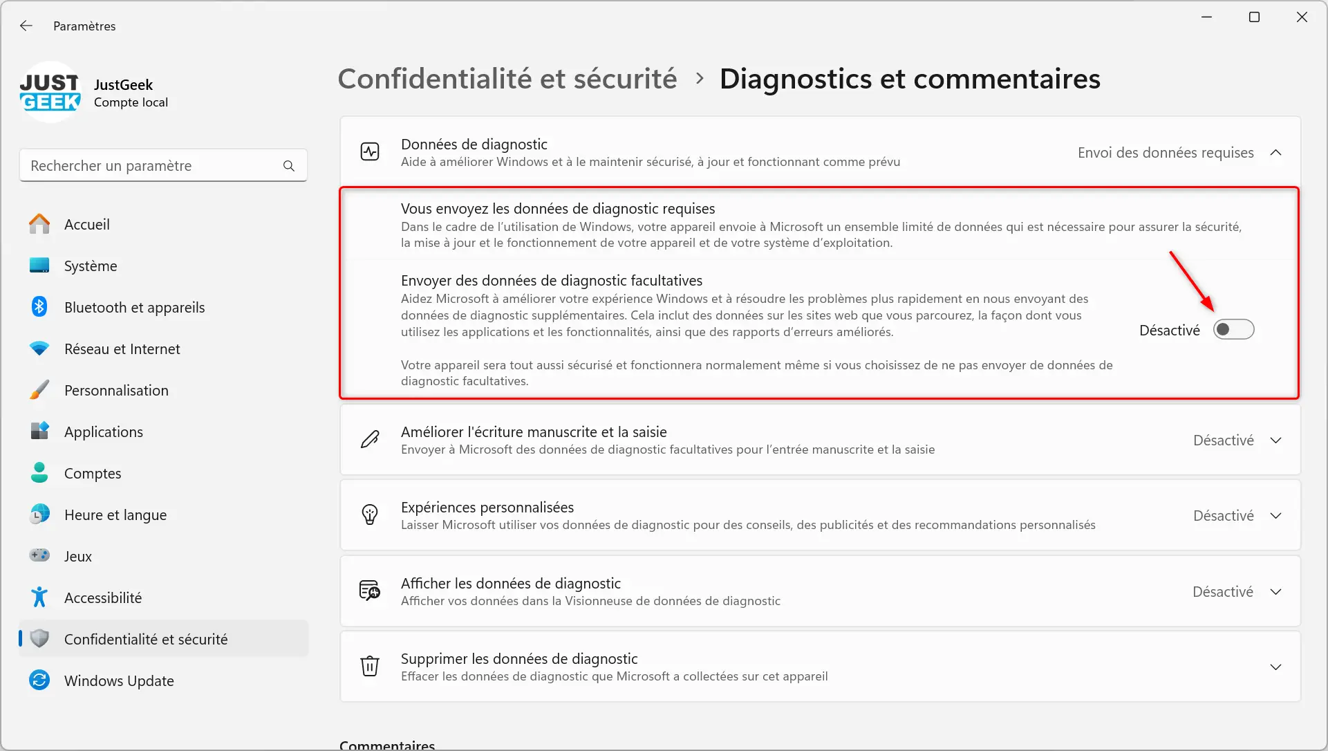 Limiter l'envoi de données de diagnostic à Microsoft sur Windows