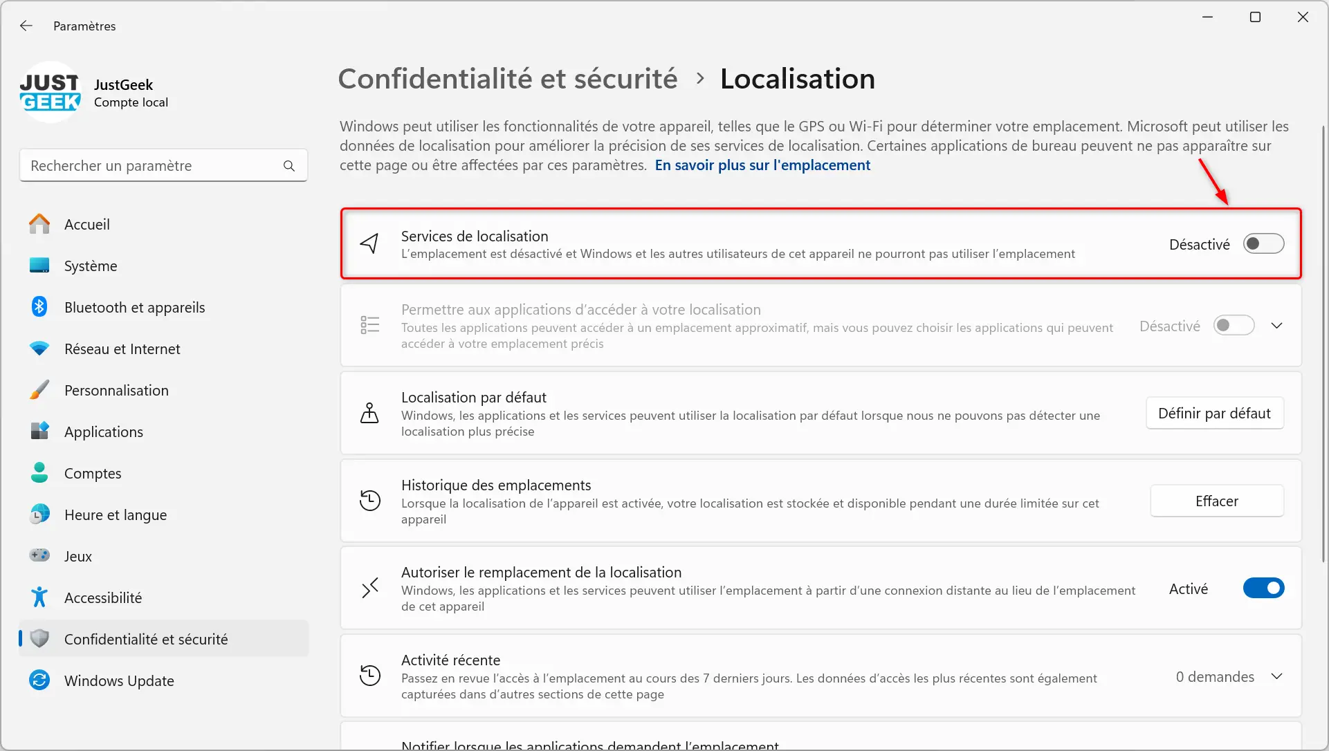 Désactiver la position sur Windows pour protéger sa vie privée