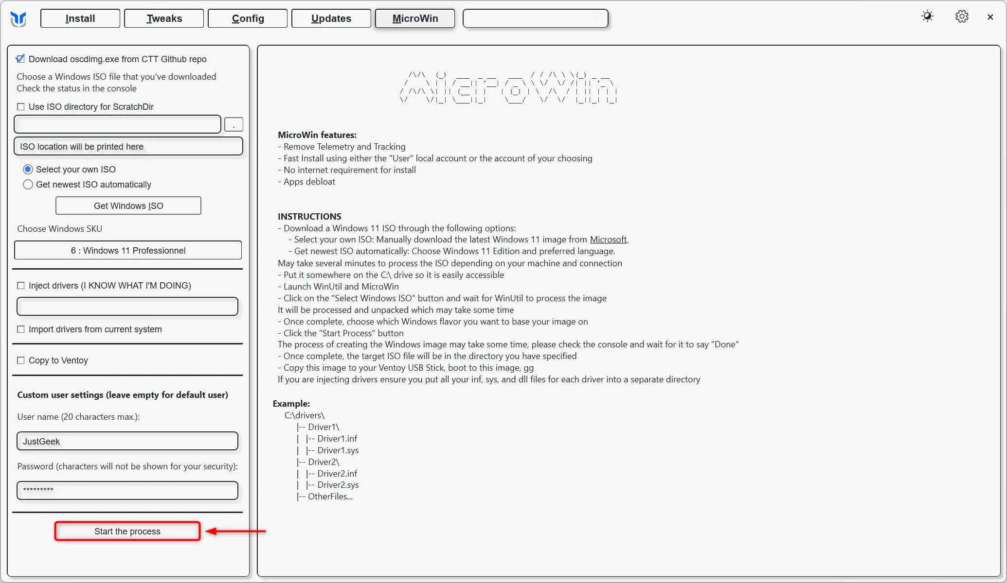 Lancement du processus de création de l'image ISO personnalisée de Windows 11