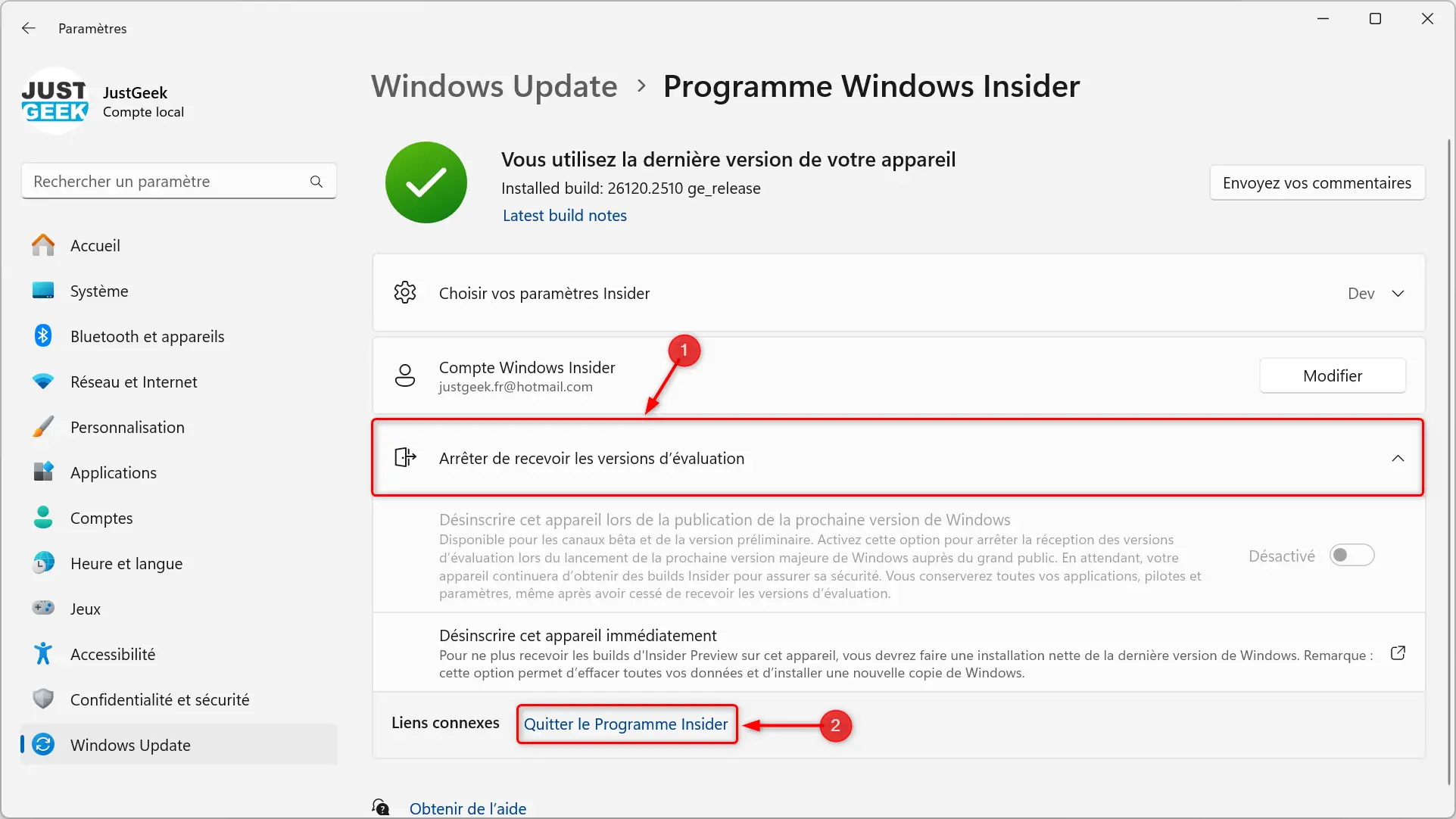 Quitter le programme Insider