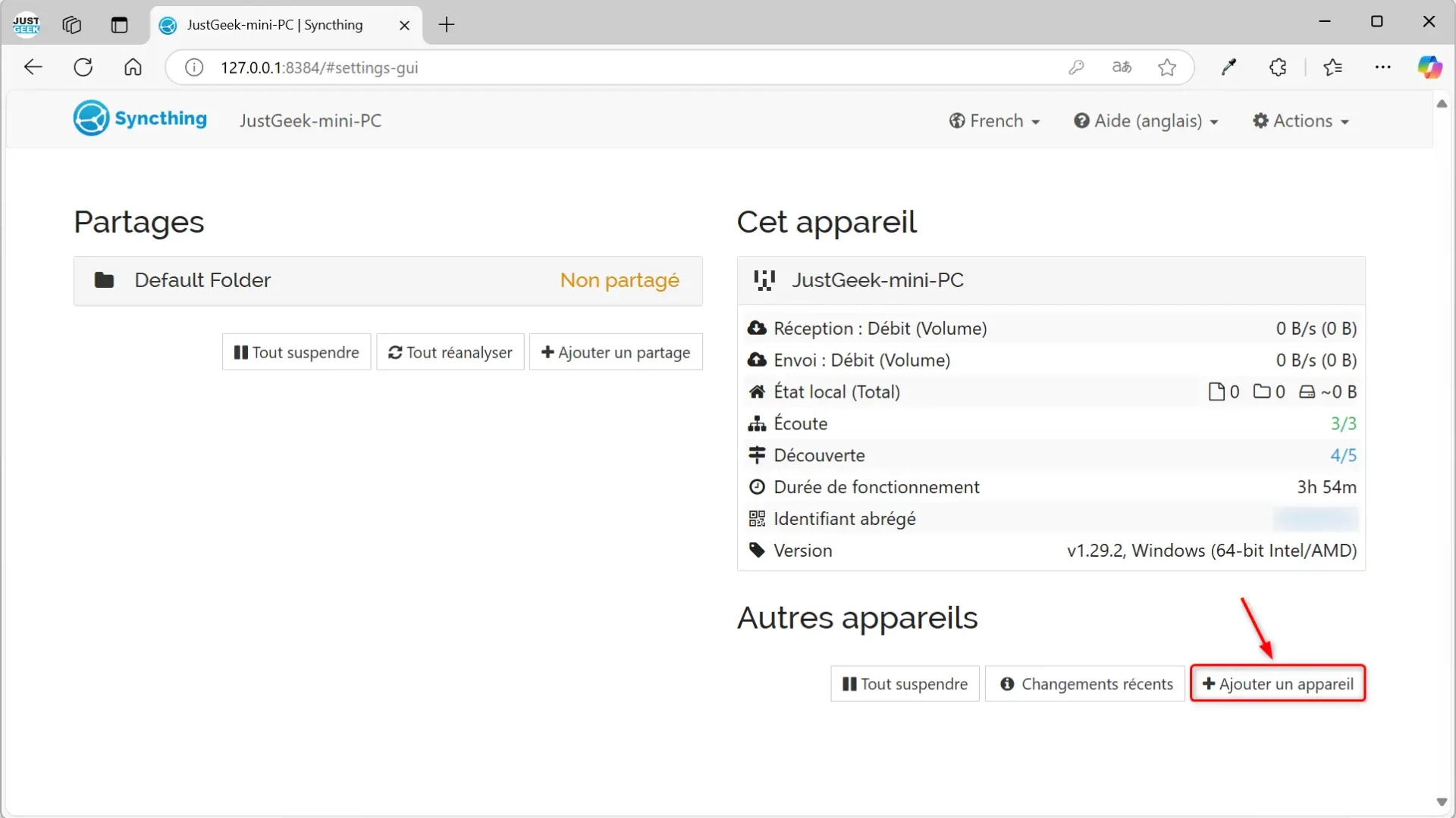 Ajouter un appareil dans Syncthing