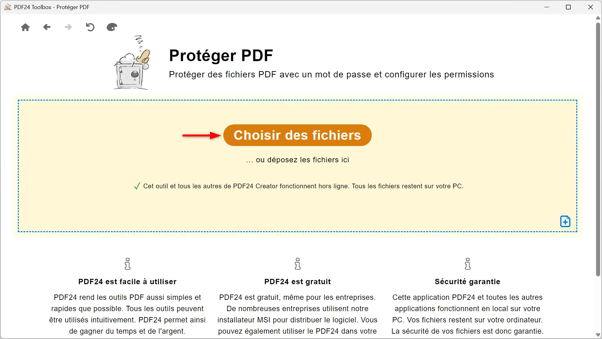 Ajout de plusieurs fichiers PDF dans l'outil PDF24 pour les protéger.