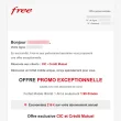 Capture d'écran d'un e-mail de phishing ciblant les clients Free, promettant une réduction sur l'abonnement pour inciter à divulguer des informations personnelles.