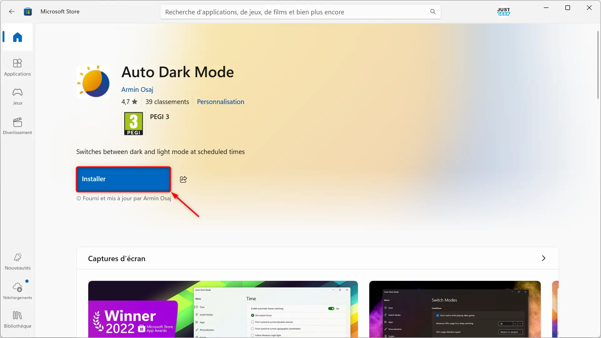 Télécharger l'application Auto Dark Mode depuis le Microsoft Store