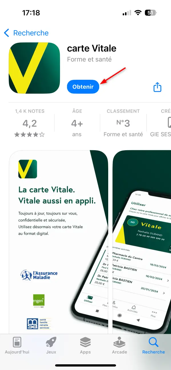 Télécharger l'application carte Vitale